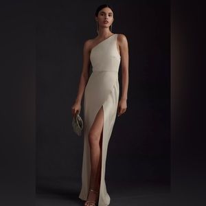 BHLDN Dylan One-Shoulder Satin Side Slip Gown size 0